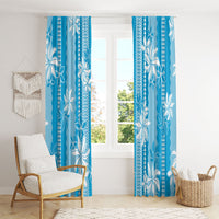 Hawaii Kakau Tribal Window Curtain With Blue Tiare