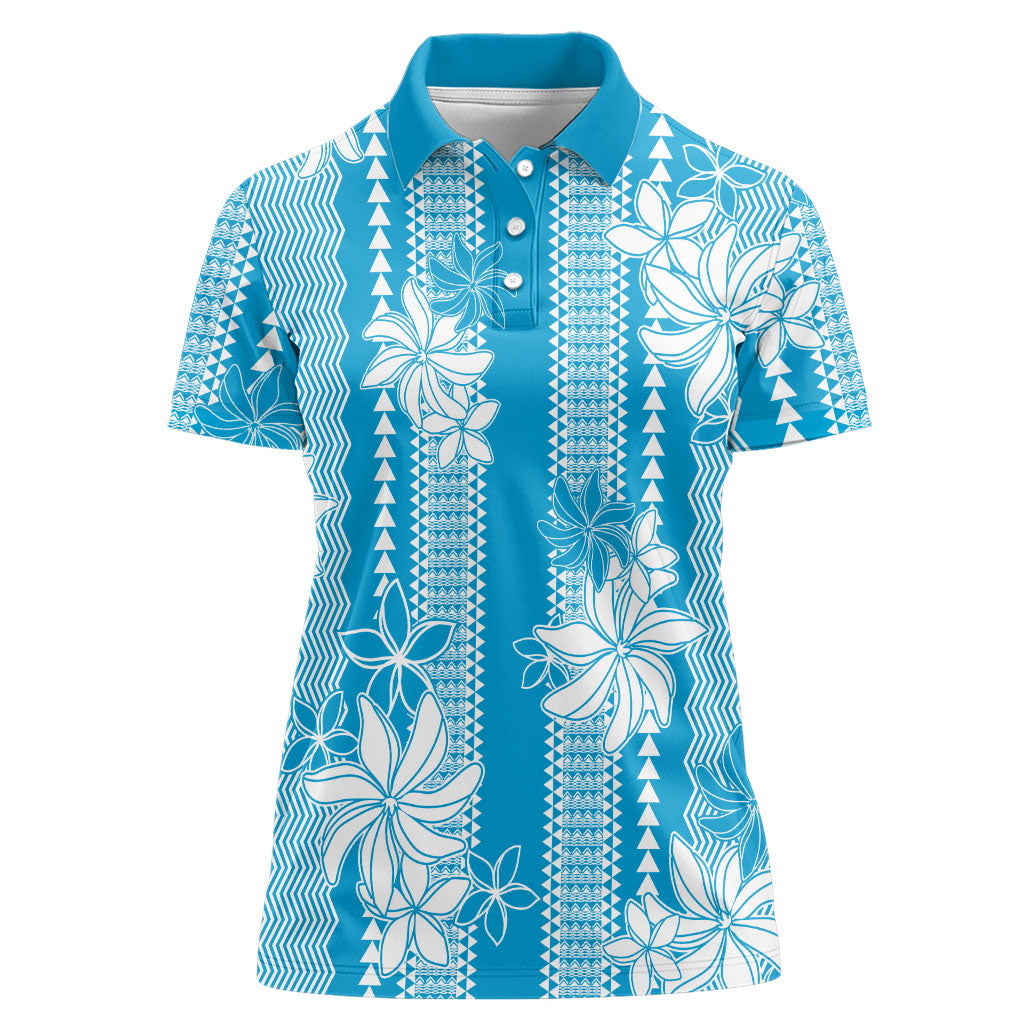 Hawaii Kakau Tribal Women Polo Shirt With Blue Tiare