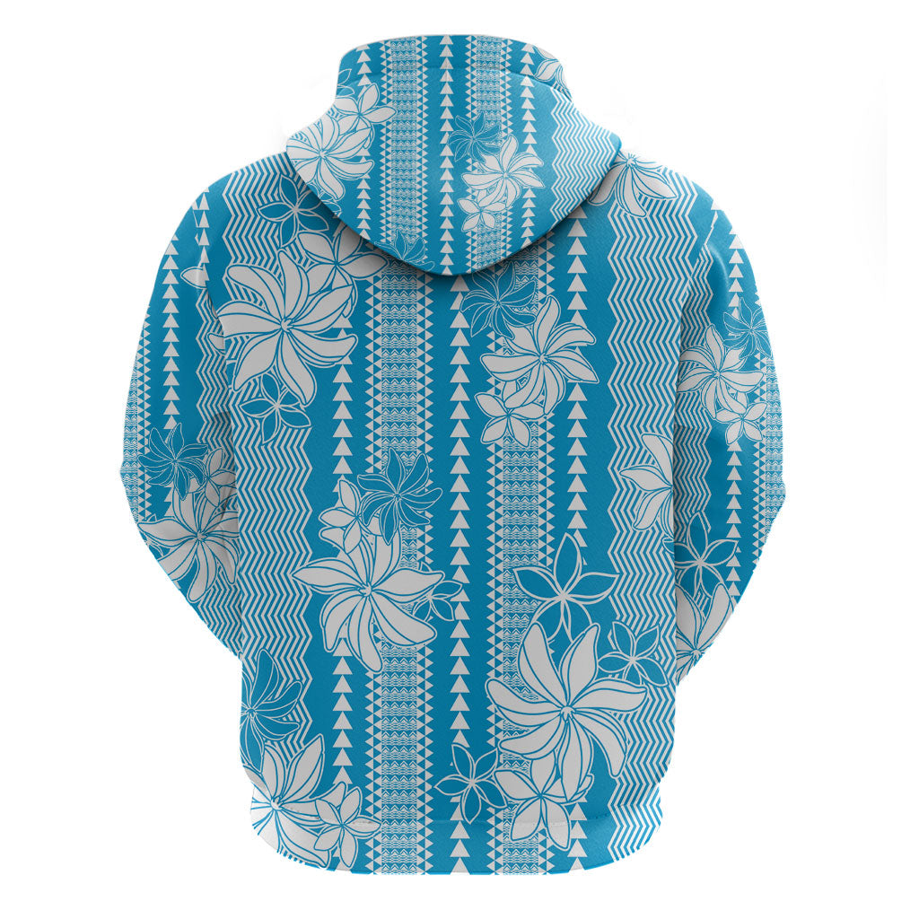 Hawaii Kakau Tribal Zip Hoodie With Blue Tiare LT05 - Polynesian Pride