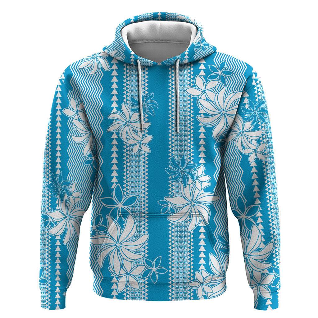 Hawaii Kakau Tribal Zip Hoodie With Blue Tiare LT05 Pullover Hoodie Blue - Polynesian Pride