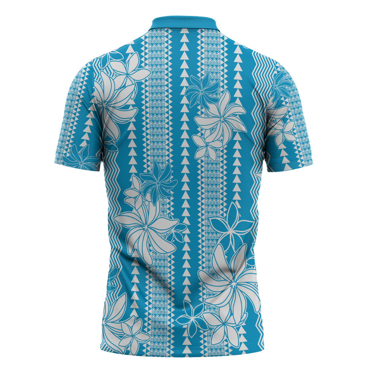 Hawaii Kakau Tribal Zipper Polo Shirt With Blue Tiare LT05 - Polynesian Pride