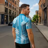 Hawaii Kakau Tribal Zipper Polo Shirt With Blue Tiare LT05 - Polynesian Pride