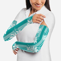Hawaii Kakau Tribal Arm Sleeves With Teal Tiare