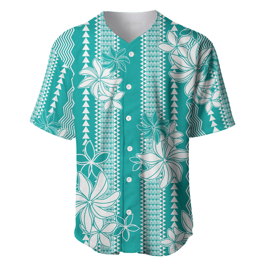 Hawaii Kakau Tribal Baseball Jersey With Teal Tiare