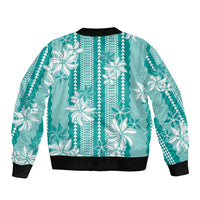 Hawaii Kakau Tribal Bomber Jacket With Teal Tiare