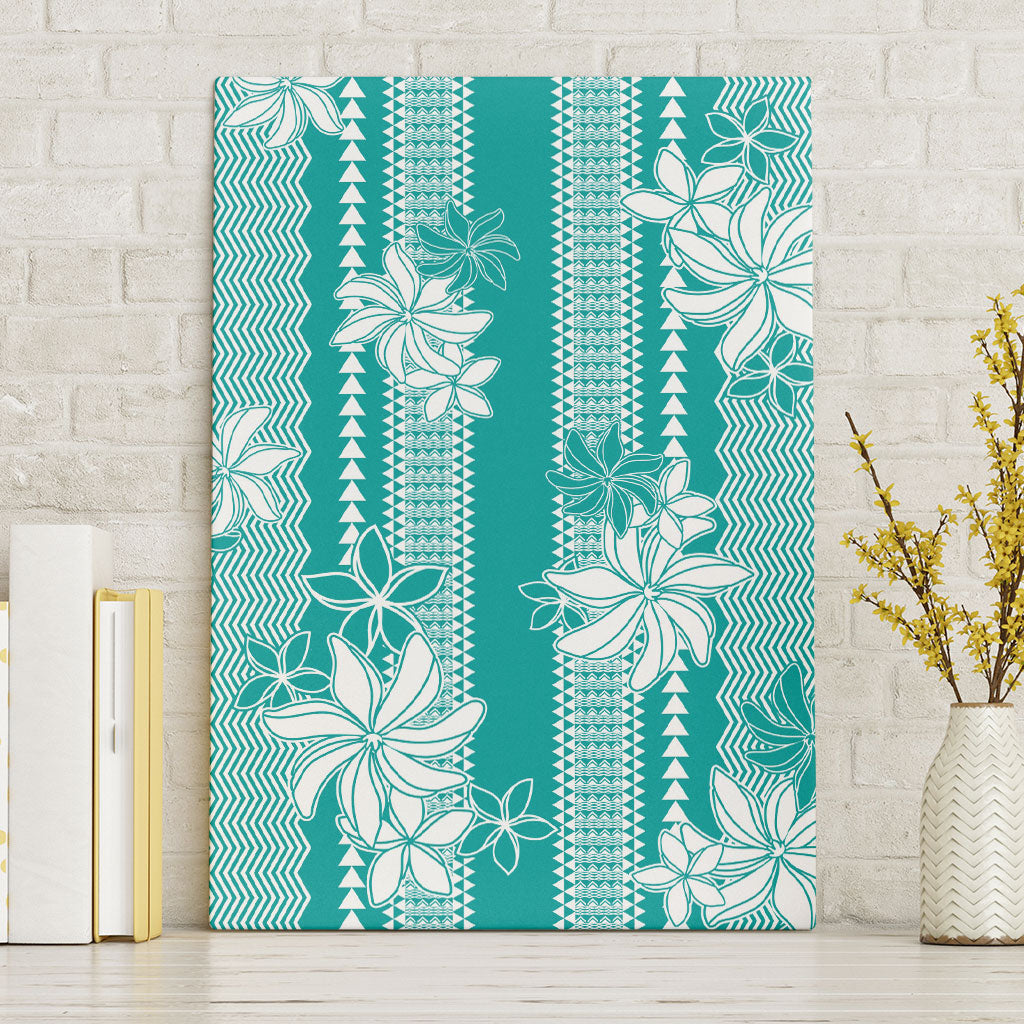 Hawaii Kakau Tribal Canvas Wall Art With Teal Tiare
