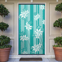 Hawaii Kakau Tribal Door Cover With Teal Tiare LT05 Teal - Polynesian Pride
