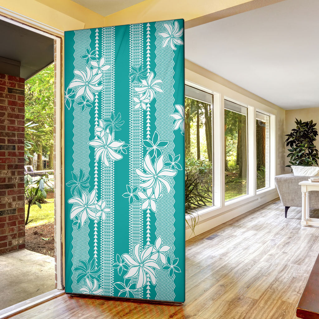 Hawaii Kakau Tribal Door Cover With Teal Tiare LT05 - Polynesian Pride