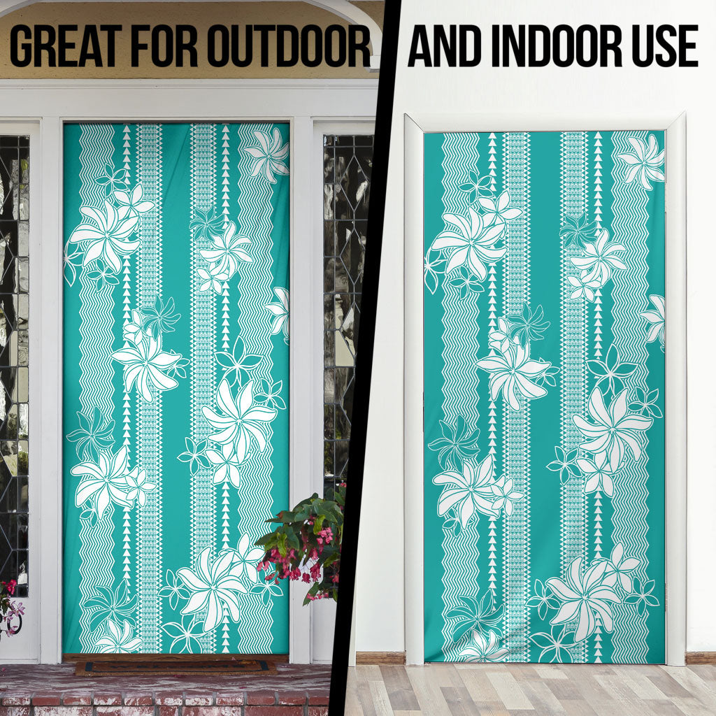 Hawaii Kakau Tribal Door Cover With Teal Tiare LT05 - Polynesian Pride