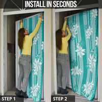 Hawaii Kakau Tribal Door Cover With Teal Tiare LT05 - Polynesian Pride