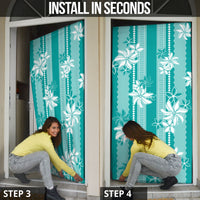 Hawaii Kakau Tribal Door Cover With Teal Tiare LT05 - Polynesian Pride