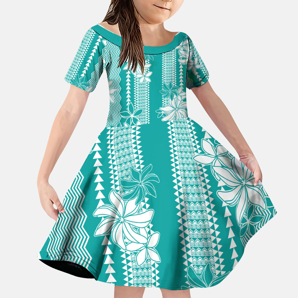 Hawaii Kakau Tribal Family Matching Mermaid Dress and Hawaiian Shirt With Teal Tiare