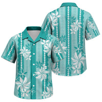 Hawaii Kakau Tribal Family Matching Off Shoulder Short Dress and Hawaiian Shirt With Teal Tiare LT05 Son's Shirt Teal - Polynesian Pride