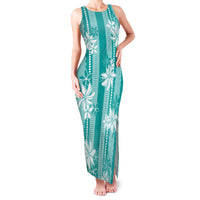 Hawaii Kakau Tribal Family Matching Tank Maxi Dress and Hawaiian Shirt With Teal Tiare