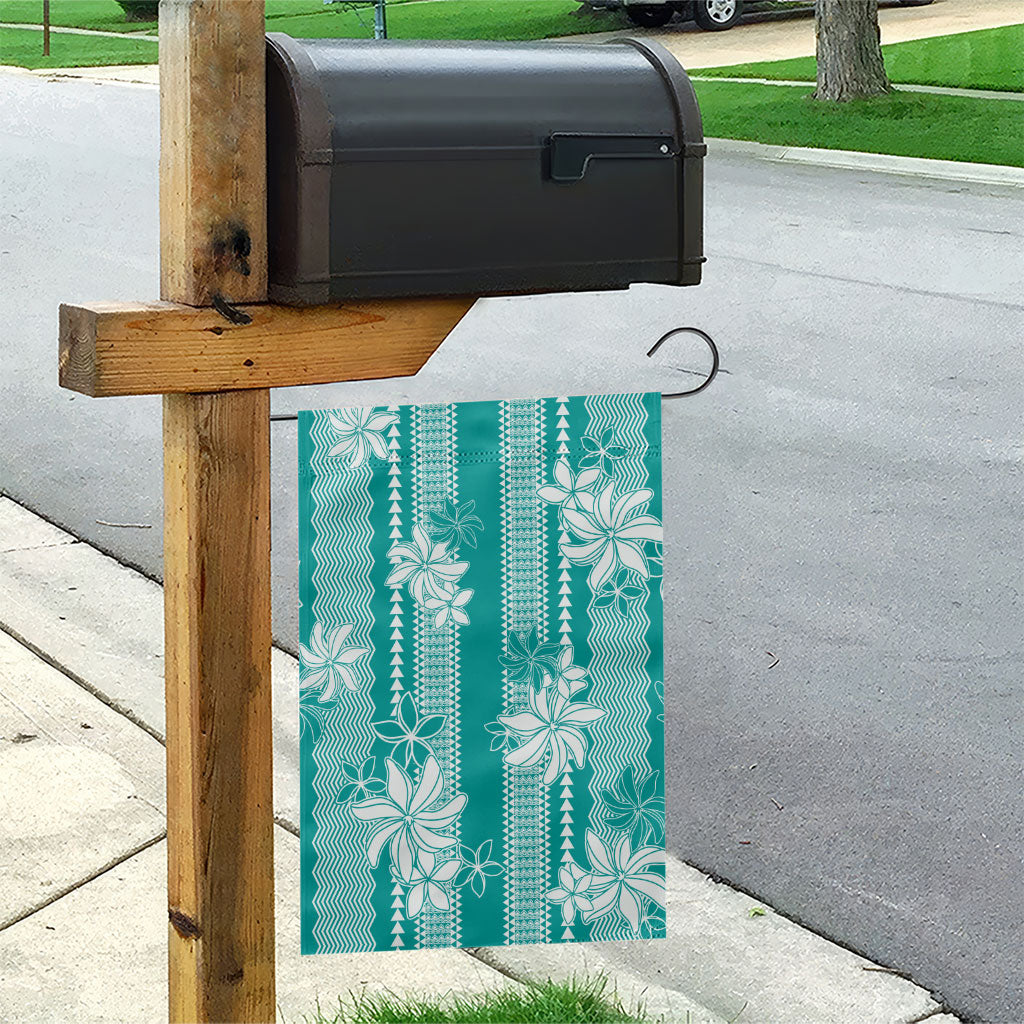 Hawaii Kakau Tribal Garden Flag With Teal Tiare