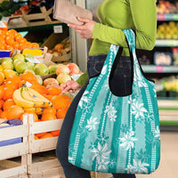 Hawaii Kakau Tribal Grocery Bag With Teal Tiare