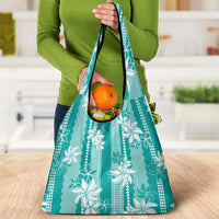 Hawaii Kakau Tribal Grocery Bag With Teal Tiare
