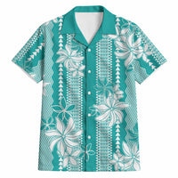 Hawaii Kakau Tribal Hawaiian Shirt With Teal Tiare LT05 Teal - Polynesian Pride