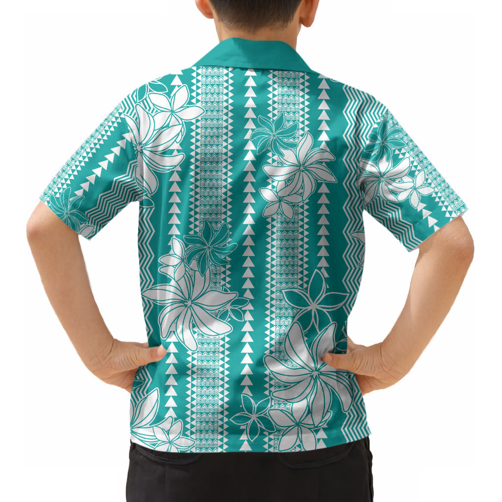 Hawaii Kakau Tribal Kid Hawaiian Shirt With Teal Tiare LT05 - Polynesian Pride