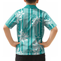 Hawaii Kakau Tribal Kid Hawaiian Shirt With Teal Tiare LT05 - Polynesian Pride