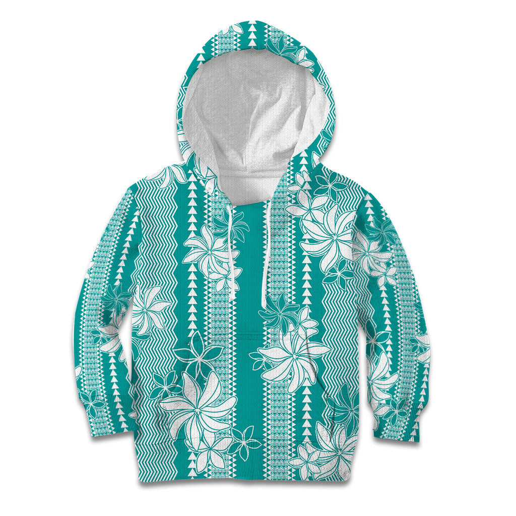 Hawaii Kakau Tribal Kid Hoodie With Teal Tiare LT05 Hoodie Teal - Polynesian Pride