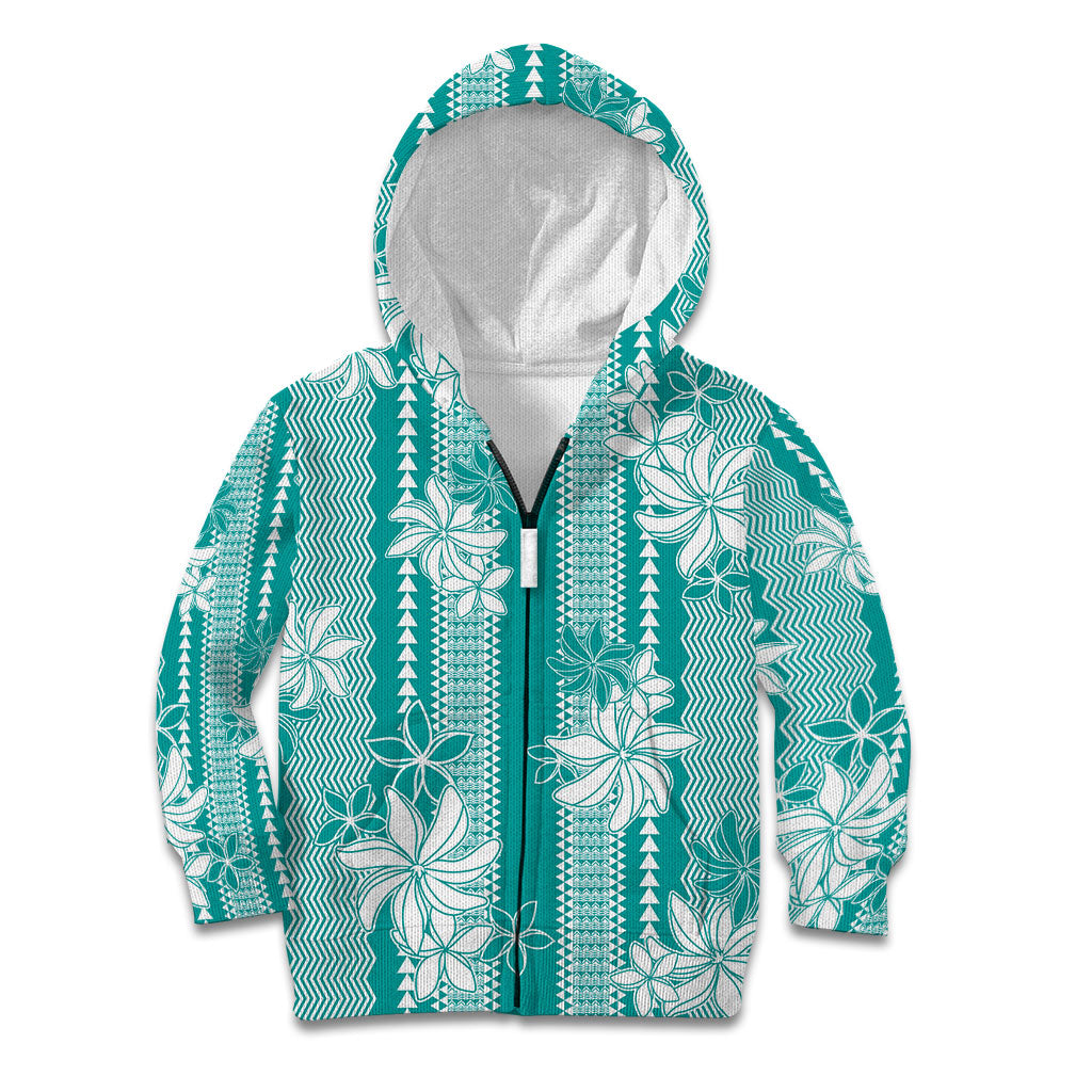 Hawaii Kakau Tribal Kid Hoodie With Teal Tiare LT05 Zip Hoodie Teal - Polynesian Pride