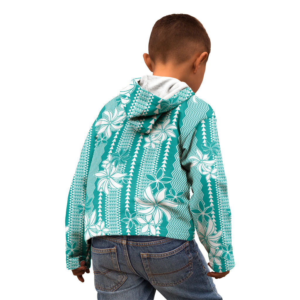 Hawaii Kakau Tribal Kid Hoodie With Teal Tiare LT05 - Polynesian Pride