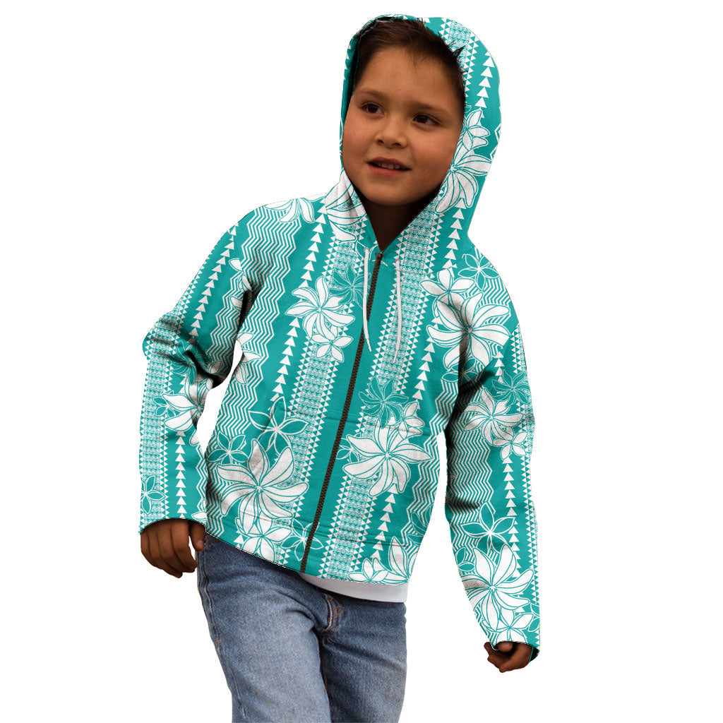 Hawaii Kakau Tribal Kid Hoodie With Teal Tiare LT05 - Polynesian Pride