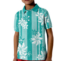Hawaii Kakau Tribal Kid Polo Shirt With Teal Tiare LT05 Kid Teal - Polynesian Pride