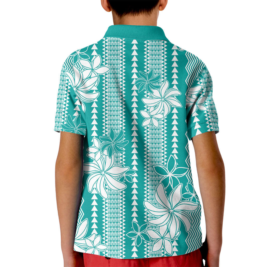 Hawaii Kakau Tribal Kid Polo Shirt With Teal Tiare LT05 - Polynesian Pride