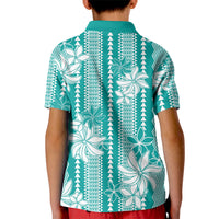 Hawaii Kakau Tribal Kid Polo Shirt With Teal Tiare LT05 - Polynesian Pride