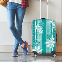 Hawaii Kakau Tribal Luggage Cover With Teal Tiare LT05 - Polynesian Pride
