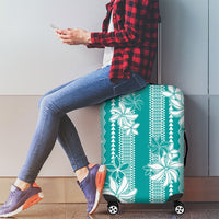 Hawaii Kakau Tribal Luggage Cover With Teal Tiare LT05 - Polynesian Pride