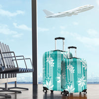 Hawaii Kakau Tribal Luggage Cover With Teal Tiare LT05 - Polynesian Pride