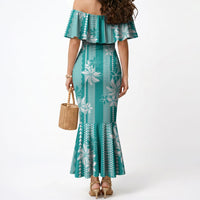 Hawaii Kakau Tribal Mermaid Dress With Teal Tiare LT05 - Polynesian Pride