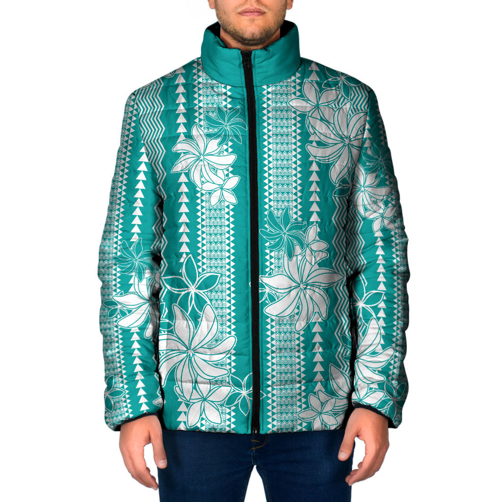 Hawaii Kakau Tribal Padded Jacket With Teal Tiare