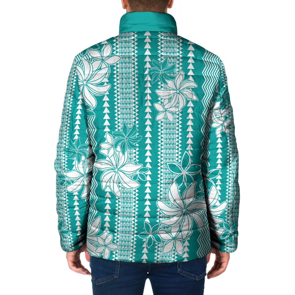 Hawaii Kakau Tribal Padded Jacket With Teal Tiare