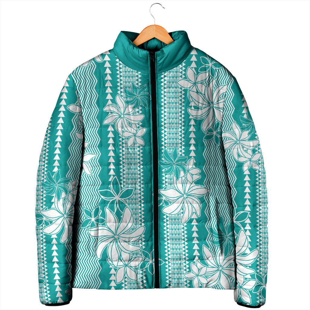 Hawaii Kakau Tribal Padded Jacket With Teal Tiare