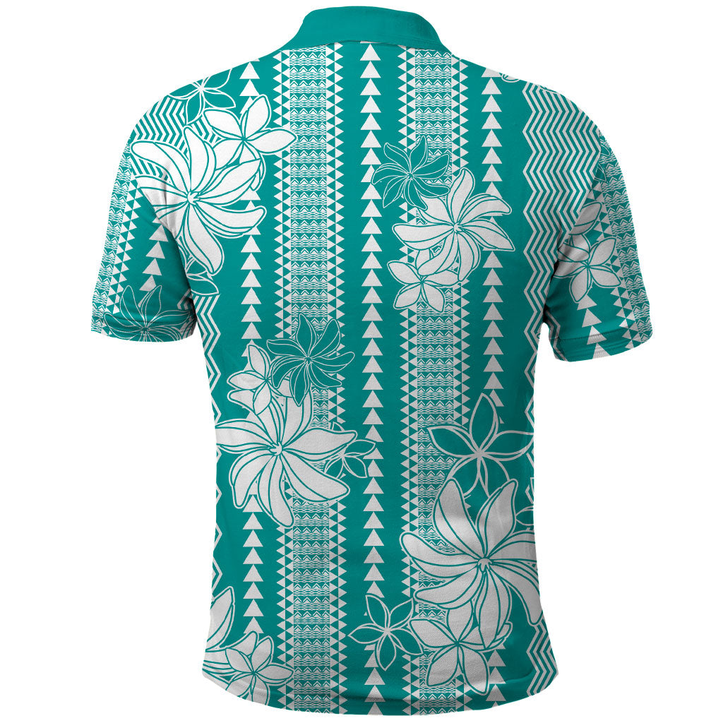 Hawaii Kakau Tribal Polo Shirt With Teal Tiare