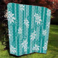 Hawaii Kakau Tribal Quilt With Teal Tiare