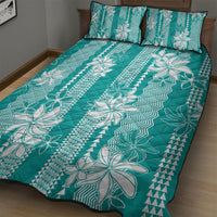 Hawaii Kakau Tribal Quilt Bed Set With Teal Tiare