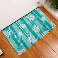 Hawaii Kakau Tribal Rubber Doormat With Teal Tiare