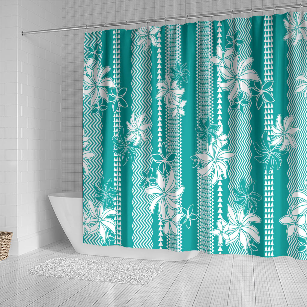 Hawaii Kakau Tribal Shower Curtain With Teal Tiare