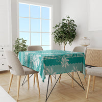 Hawaii Kakau Tribal Tablecloth With Teal Tiare