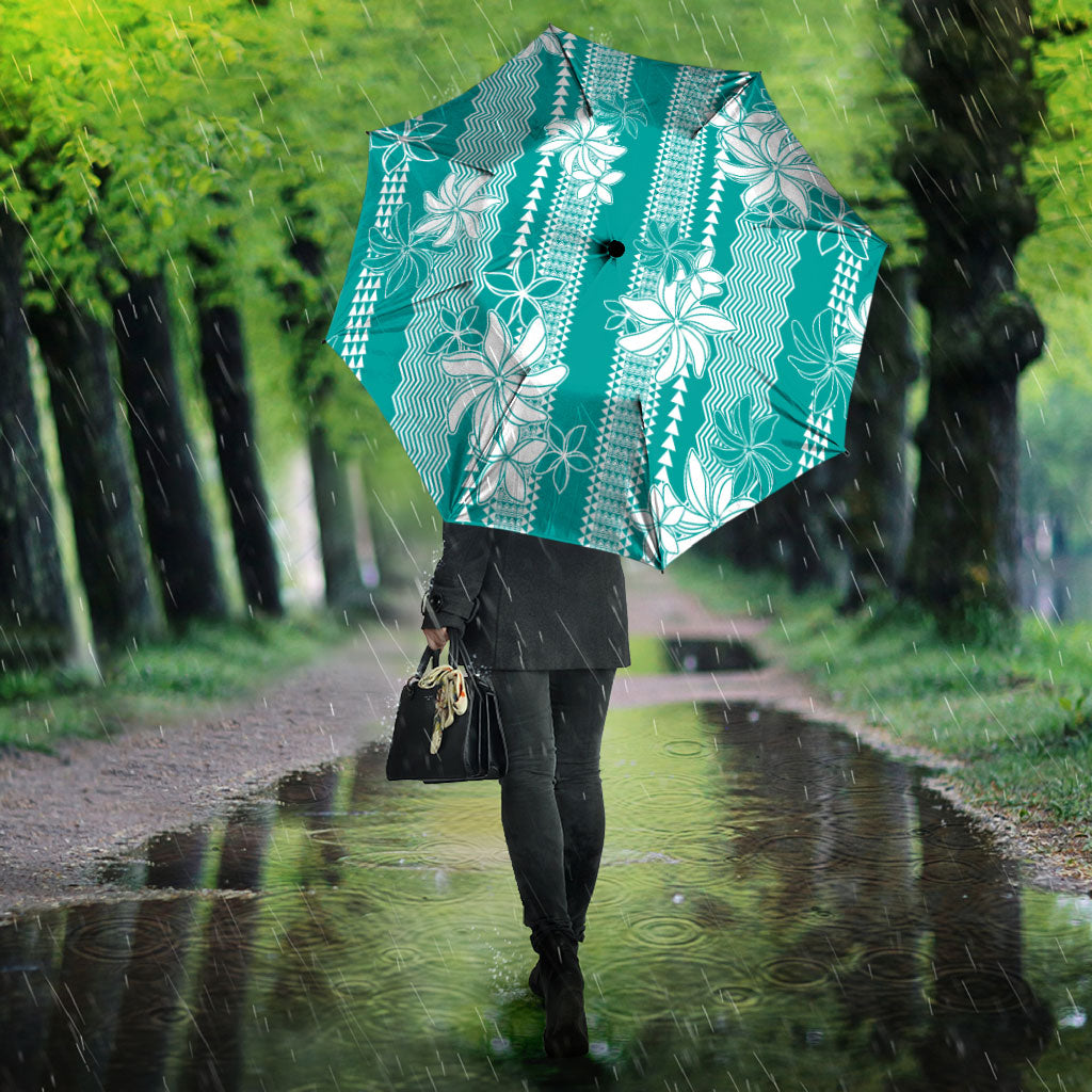 Hawaii Kakau Tribal Umbrella With Teal Tiare