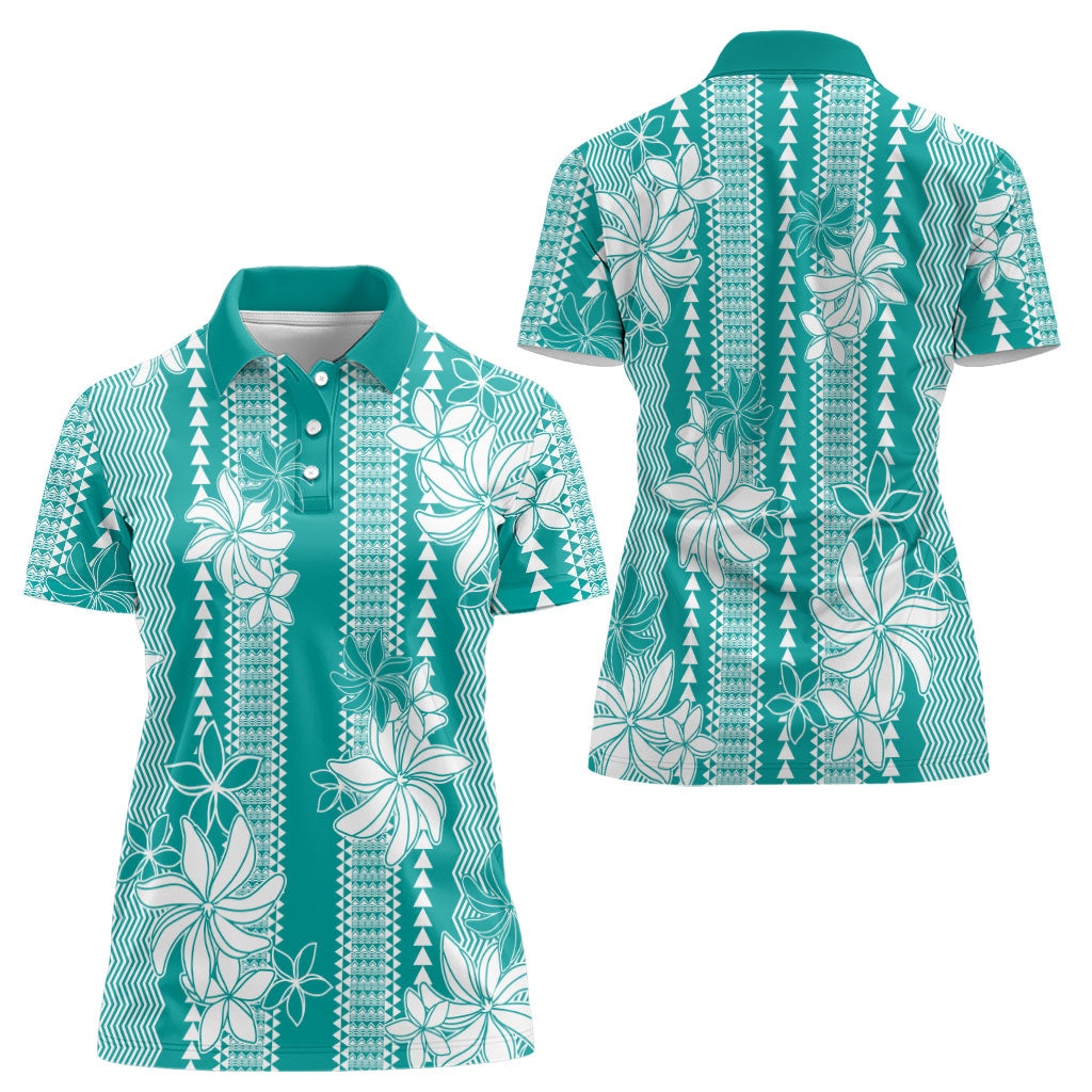 Hawaii Kakau Tribal Women Polo Shirt With Teal Tiare
