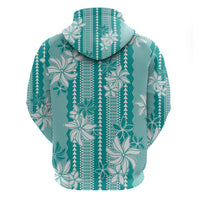 Hawaii Kakau Tribal Zip Hoodie With Teal Tiare LT05 - Polynesian Pride