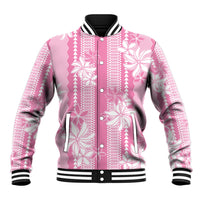 Hawaii Kakau Tribal Baseball Jacket With Pink Tiare