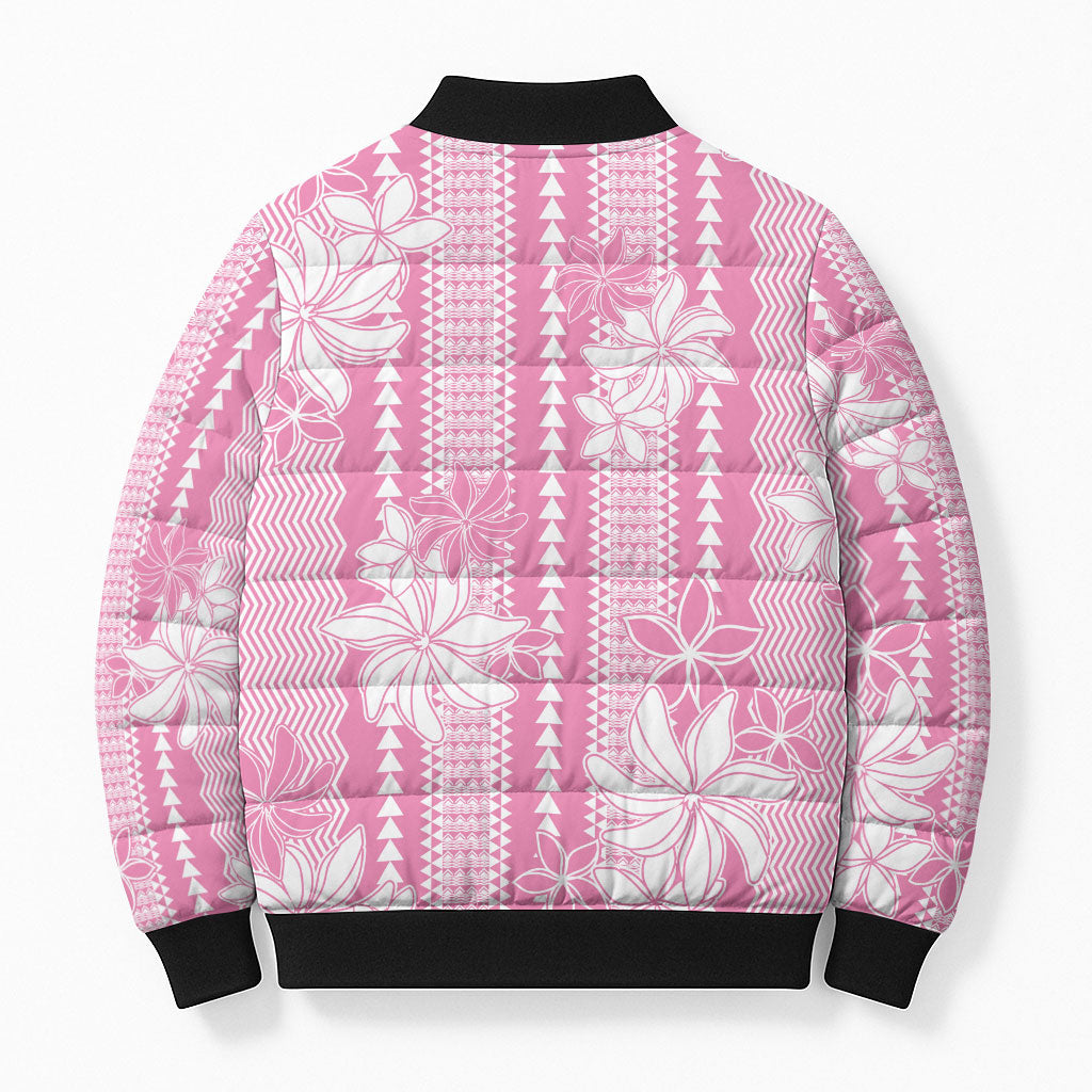 Hawaii Kakau Tribal Bomber Puffer Jacket With Pink Tiare