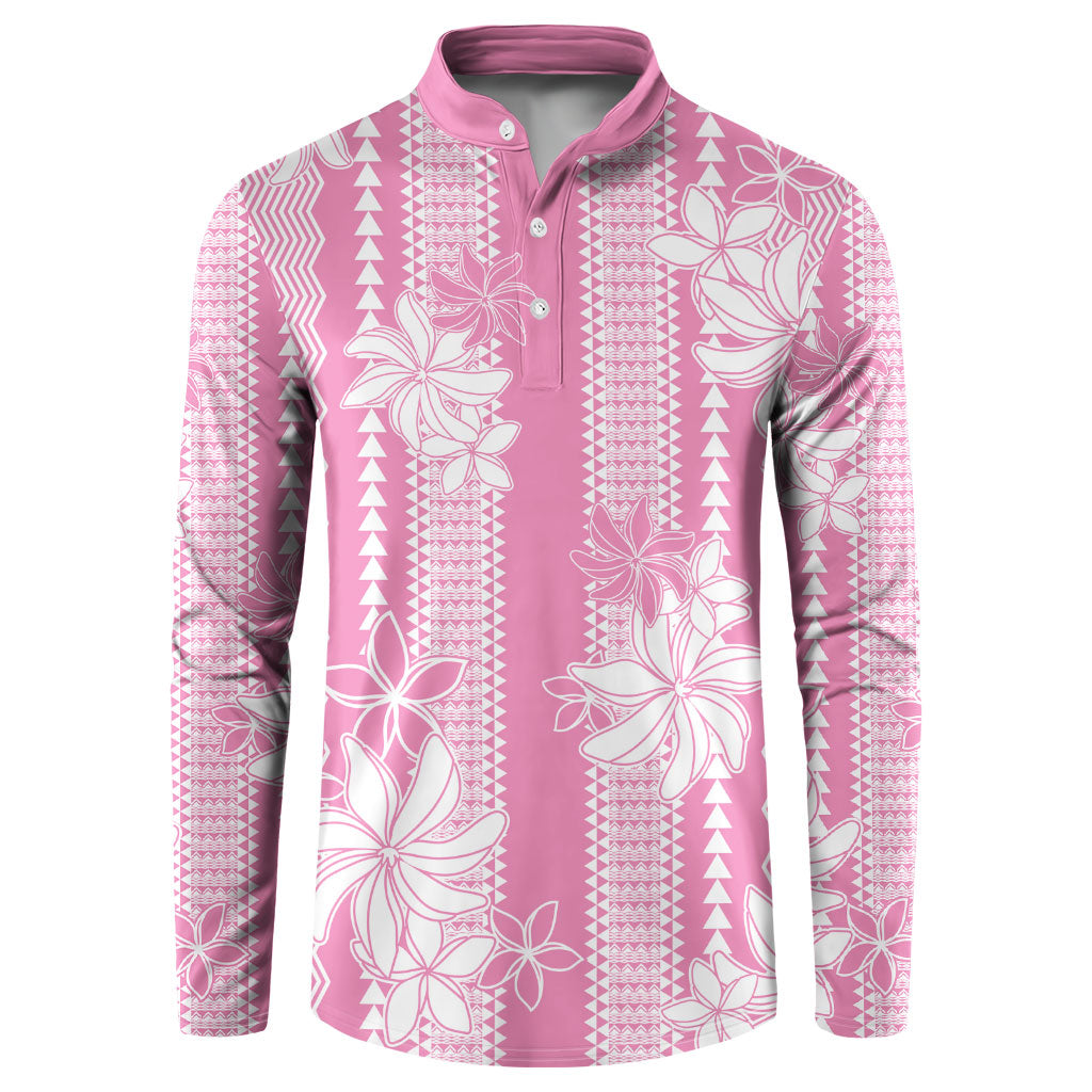 Hawaii Kakau Tribal Button Sweatshirt With Pink Tiare